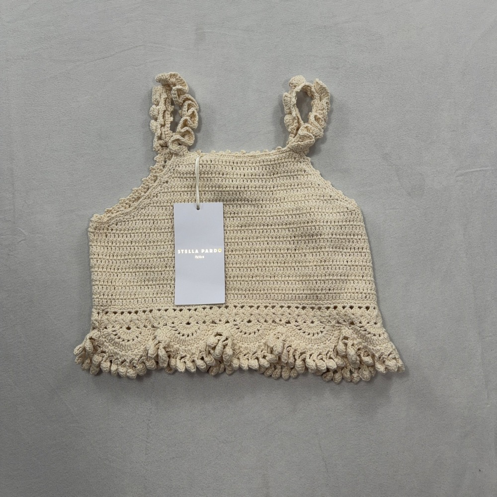 Stella Pardo Paris Crochet Ruffle Strap Camisole Top‎ Cream NWT Women XS